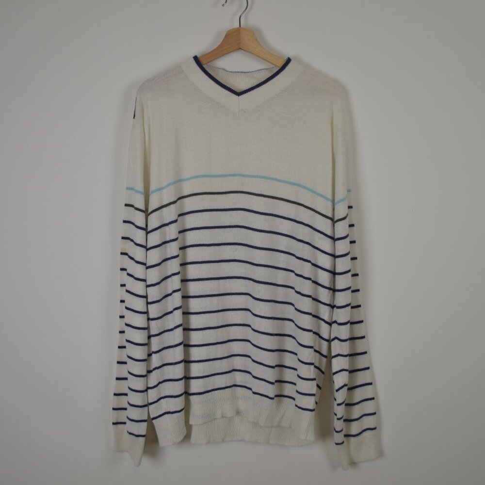 ENYCE Mens 2XL V Neck Long Sleeve Pullover Knit Striped Casual Stretch Sweater
